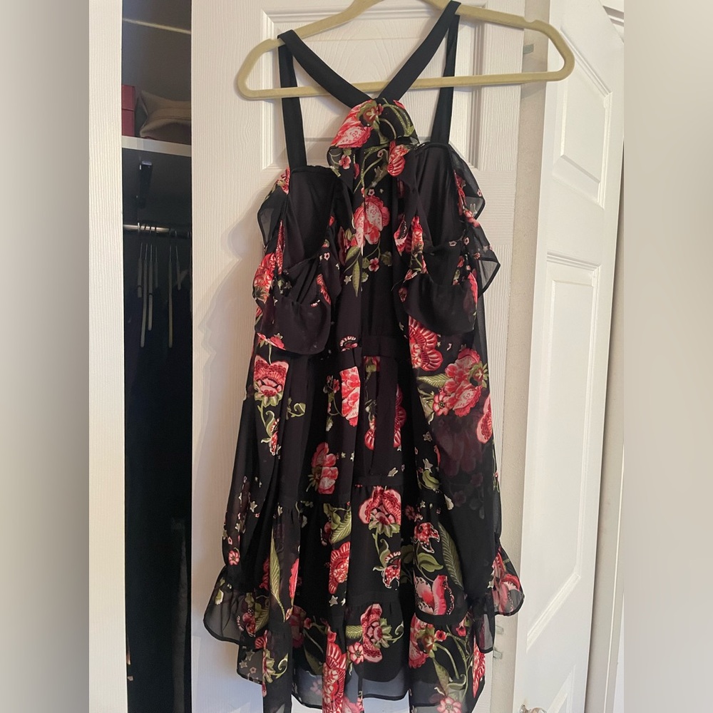 Floral Black and Red Colder Shojdler  Dress